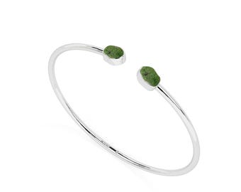 Natural Raw Emerald 2 Stone Twister Bangle Bracelet for Women in Sterling Silver, May Birthstone Jewelry Gifts for Her Birthday, Anniversary