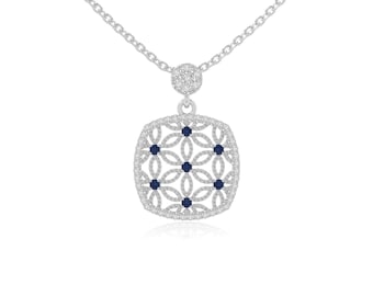 Blue Sapphire Floral Pendant Necklace For Women, Silver/ Gold Vermeil Jewelry Gifts