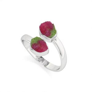 Raw Ruby Zoisite Sterling Silver Ring - Adjustable Two Stone Design
