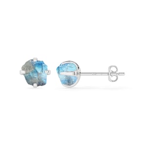 Natural Raw Rainbow Moonstone Stud Earrings, Gemstone Minimalist Dainty Silver Post Earrings, June Birthstone Jewelry Gifts for Her Birthday