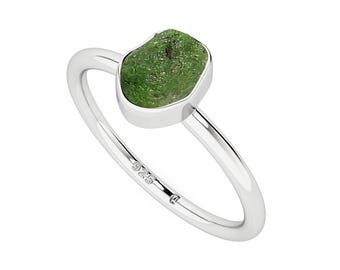 Natural Rough Emerald Stackable Ring in Sterling Silver for Women and Girls, May Birthstone Jewelry Gifts for Her Birthday, Anniversary