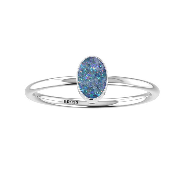 LUSTRE & LIGHT Natural Australian Opal Solitaire Ring in Sterling Silver for Women (Pear/Oval/Round) Handcrafted Jewelry Gifts for Her