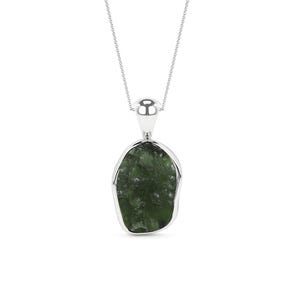 Natural Moldavite Rough Shape Pendant Necklace for Women, Sterling Silver, Birthstone Jewelry, Anniversary, Christmas