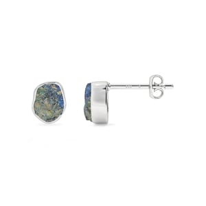 Raw Azurite Malachite Stud Earrings: Sterling Silver Gemstone Jewelry