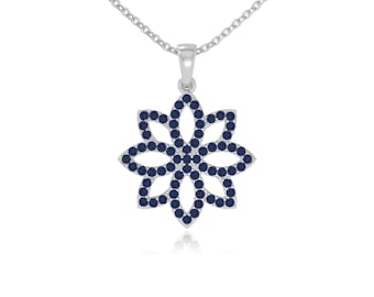 Blue Sapphire Flower Pendant Necklace For Women, Silver/Gold Vermeil Jewelry Gifts