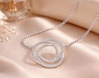 Moissanite Infinity Knot Pendant Necklace for Women, Silver/Gold Vermeil Jewelry Gift