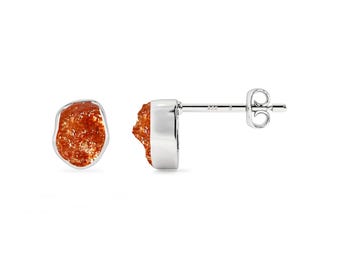 Raw Sunstone Stud Earrings: Sterling Silver Gemstone Posts