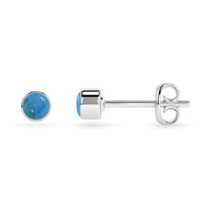 Natural Round Turquoise Stud Earrings, Gemstone Minimalist Dainty Silver Post Earrings, December Birthstone Jewelry Gifts for Her Birthday