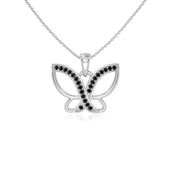 Natural Black Onyx Butterfly Pendant Necklaces for Women in