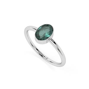 Green Tourmaline Sterling Silver Ring: Stackable October Birthstone