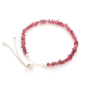 Natural Rough Pink Tourmaline Bolo Bracelet in 925 Silver for Women, October Birthstone Jewelry Gifts for her Birthday, Anniversary (7.5&quot;)