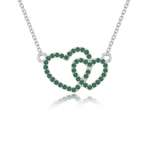 Natural Emerald Heart In Heart Pendant Necklaces for Women, Silver/Gold Vermeil/Rose Vermeil, May Birthstone Jewelry Gifts for Her Birthday