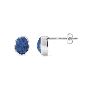 Raw Azurite Stud Earrings: Minimalist Sterling Silver May Birthstone