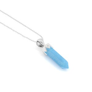 Natural 15x3.5mm Aquamarine Pendant Necklace in Silver for Women March Birthstone Gifts for Her Birthday, Anniversary (18&quot; Adjustable Chain)