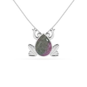 Natural Ruby Zoisite Frog Shape Necklaces for Women, July Birthstone Silver Jewelry Gifts for Her Birthday, Anniversary,Christmas,Valentines