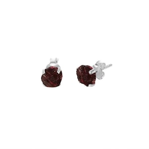 Natural Rough Rhodolite Garnet Stud Earrings, Gemstone Minimalist Dainty Silver Post Earrings, January Birthstone Jewelry Gifts for Her