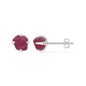 Natural Rough Ruby Earrings in Sterling Silver for Women, July Birthstone Jewelry Gift for her Birthday, Anniversary, Christmas