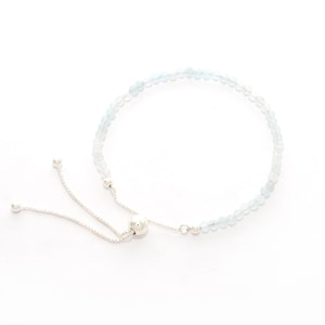 Natural Aquamarine Bolo Bracelet in Sterling Silver for Women, Girls March Birthstone Zodiac Jewelry Gifts for her Birthday, Anniversary