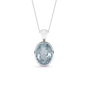 Natural Aquamarine Pendant Necklace for Women in Sterling Silver with 18&quot; Chain, March Birthstone Jewelry Gifts for Her Birthday Anniversary