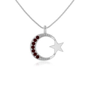 Natural Garnet Moon-Star Pendant Necklaces for Women in Silver/Gold Vermeil/Rose Vermeil, January Birthstone Jewelry Gifts for Her Birthday