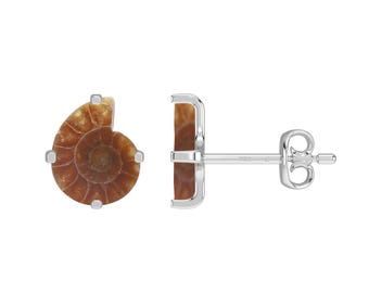 Raw Ammonite Stud Earrings: Sterling Silver Fossil Jewelry