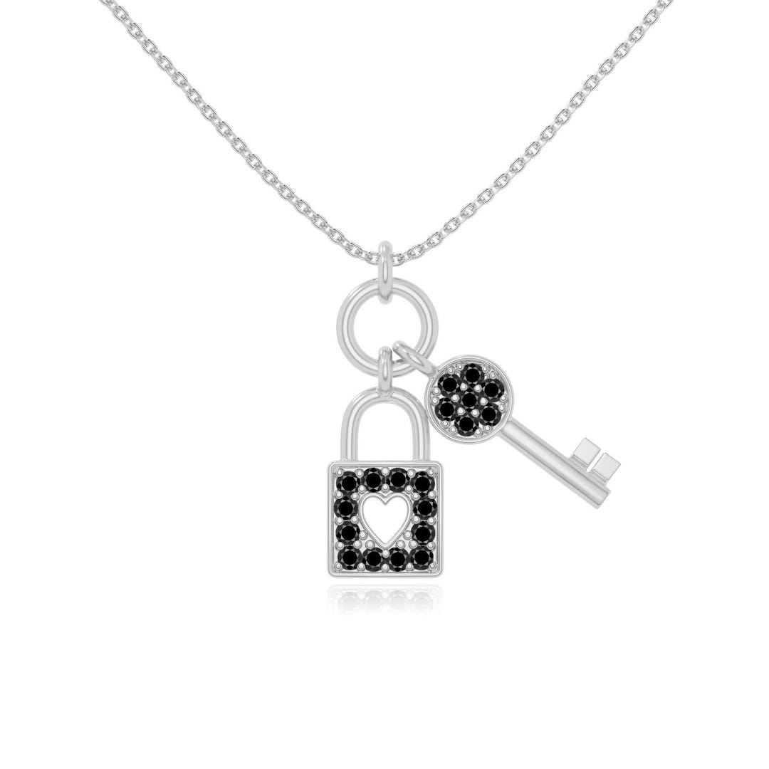 Black Onyx Lock & Key Pendant Necklace for Women, Silver /gold Vermeil ...