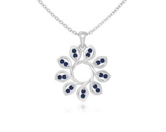 Blue Sapphire Flower Pendant Necklace for Women, Silver/Gold Vermeil Jewelry Gifts
