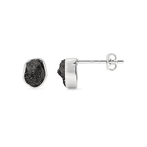 Natural Rough Shungite Stud Earrings, Gemstone Minimalist Dainty Silver Post Earrings, Women Jewelry Gifts for Her Birthday, Anniversary