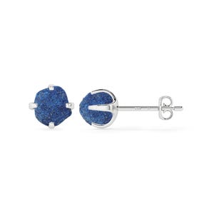 Raw Azurite Stud Earrings: Minimalist Sterling Silver Gemstone Jewelry