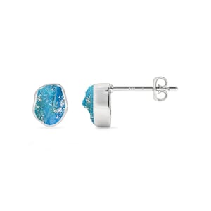Raw Peruvian Opal Stud Earrings: Sterling Silver October Birthstone