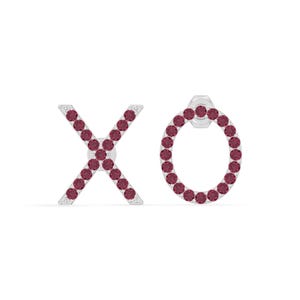 Natural Ruby XO Stud Earrings, February Birthstone Silver Jewelry for Women, Gifts for Her Birthday, Anniversary, Christmas