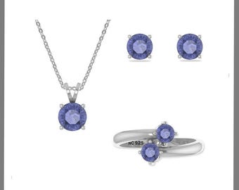 Natural Tanzanite Jewelry Set for Women in 925 Silver, December Birthstone Gifts for Her Birthday, Anniversary (Necklace, Earrings, Ring)