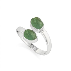 Natural Raw Green Tourmaline 2 Stone Stackable Ring in 925 Silver for Women, October Birthstone Jewelry Gifts for Her Birthday, Anniversary