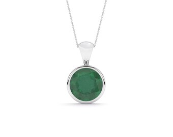 Natural Emerald Pendant Necklace for Women in Sterling Silver with 18&quot; Chain, May Birthstone Jewelry Gifts for Her Birthday Anniversary