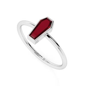 Natural Coffin Ruby Rings in Sterling Silver for Women, July Birthstone Jewelry Gift for her Birthday, Anniversary, Christmas