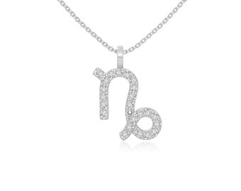Moissanite Capricorn Zodiac Pendant Necklace For Women in 925 Sterling SIlver | 18K Yellow Gold Vermeil | 18K Rose Gold Vermeil Jewelry Gift