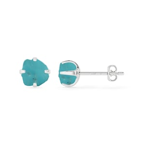 Natural Rough Turquoise Stud Earrings, Gemstone Minimalist Dainty Silver Post Earrings, December Birthstone Jewelry Gifts for Her Birthday