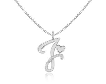 Moissanite Initial J Pendant Necklace for Women, Silver/Gold Vermeil Jewelry Gifts