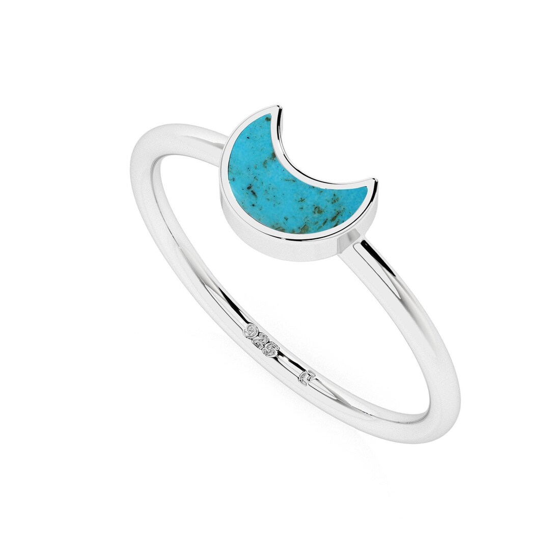 Natural Slice-moon Compressed Turquoise Rings in Sterling Silver for ...
