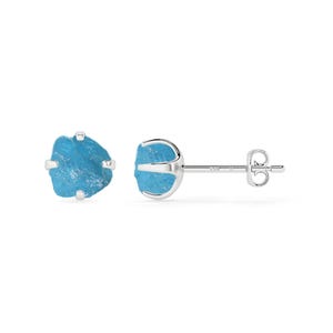 Raw Neon Apatite Stud Earrings: Sterling Silver Minimalist Jewelry