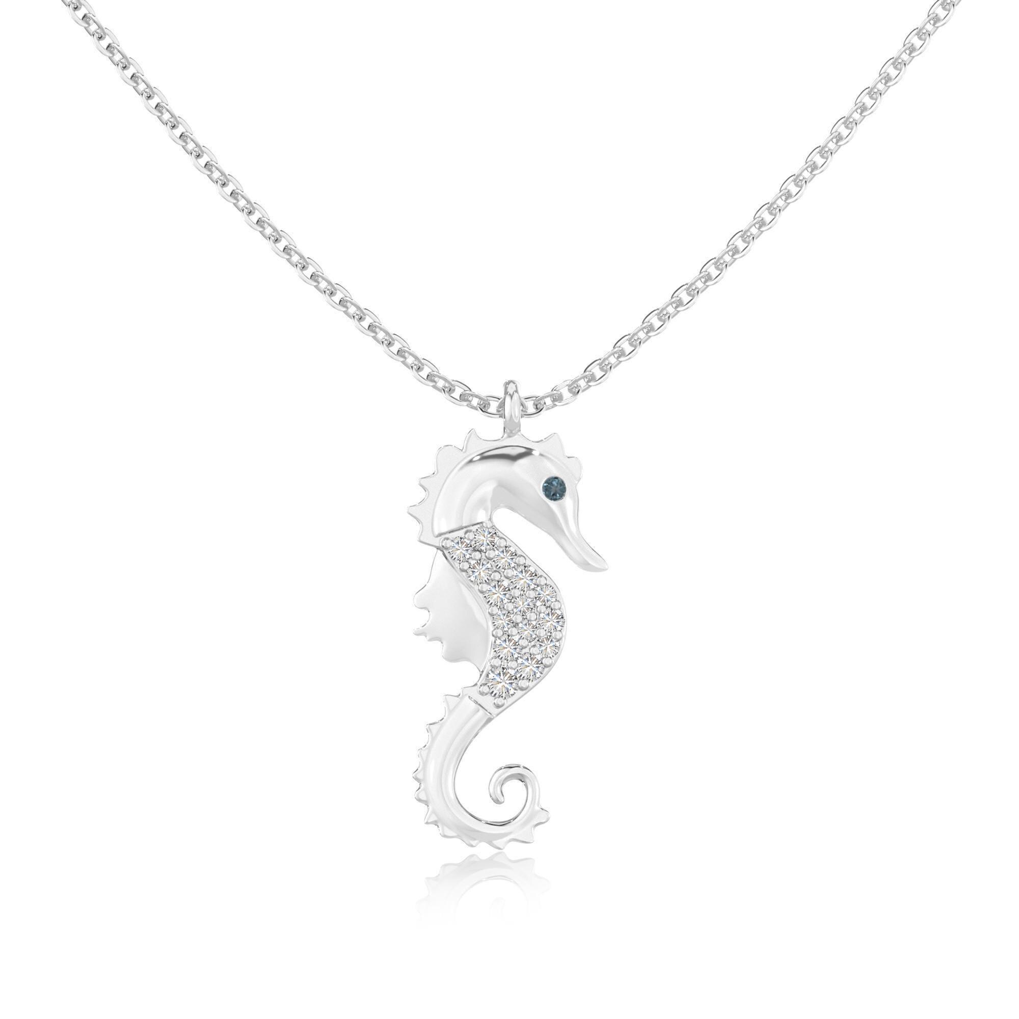 London Blue Topaz Sea Horse Pendant Necklace for Women