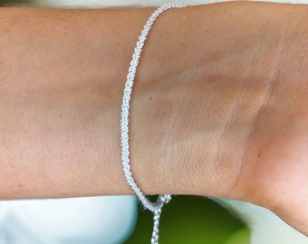 Sterling Silver Sparkly Bracelet | Sparkling Chain Bracelet | Sterling Silver Dainty Chain Bracelet | Minimalist Silver Bracelet