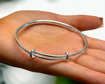 Sterling Silver Classic Bangle | Adjustable Silver Bracelet Bangle | Smooth Silver Bangle | 925 Sterling Silver | Full Cuff Bangle