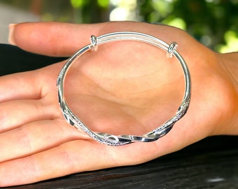 アクセサリー LET IT BE Stamped & Twisted Bangle SV925 Sterling Silver Twisted Silver Bangle | Two Strand Silver Bracelet