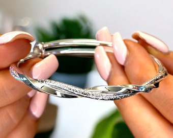 Sterling Silver Twisted Silver Bangle | Two Strand Silver Bracelet