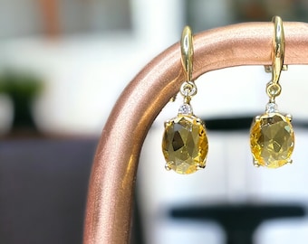Citrine Dangle Earrings | Orange Gemstone Gold Pendant Earrings | Gold Vintage Earrings | Dangle Drop Earrings