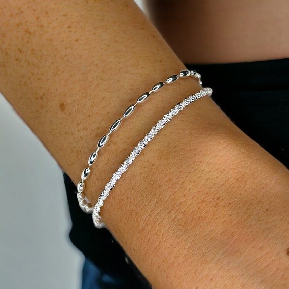 Sterling Silver Double Chain Bracelet Silver Rice Chain Bracelet Silver  Layered Chain Bracelet Unique Silver Bracelet