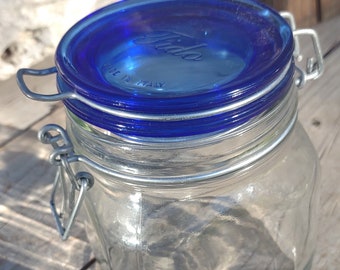 Bormioli Rocco Fido Made in Italy Cobalt Blue Lid Jar 3/4 L