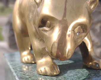 Mid-Century Modern Solid Brass Bear on Green Marble