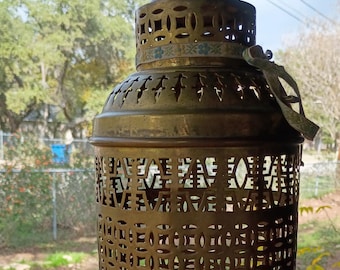 Pierced Brass Moroccan Swag Vintage Light Fixture